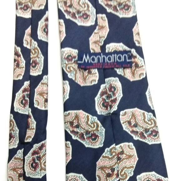 Mens Blue Manhattan 100% Silk Tie Made In The USA - Picture 3 of 4